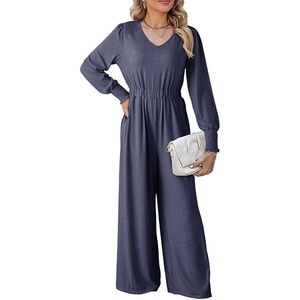 D163 Dokotoo Lantern Long Sleeve Wide Leg Jumpsuit with Pocket - Size: Small